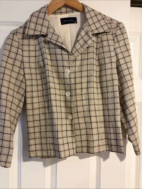 Olivia Hunt Linen Cream Plaid Button-Front Blazer
